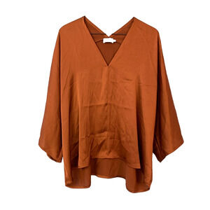 The Reset R Label Satin V Pullover Blouse Shirt Top Ginger Size XL